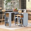 OUTSUPPLY Kitchen Island With Extended Table, Kitchen Island with a Storage Compartment and Side 3 Open Shelves - 4 of 4