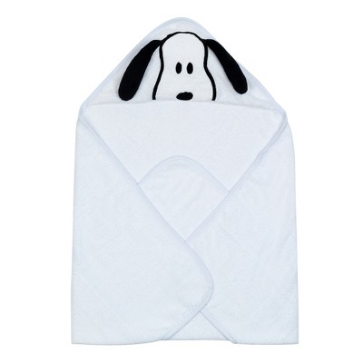 White Cotton Hooded Baby Bath Towel with Snoopy Design