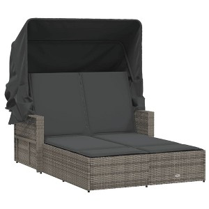 vidaXL Double Sun Lounger with Canopy-Gray Poly Rattan, Adjustable Backrest, Washable Cushions, Outdoor/Patio/Garden Day Bed - 1 of 4