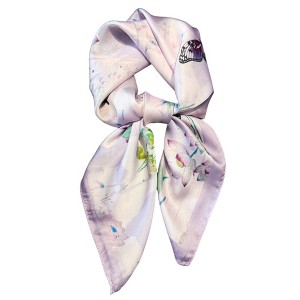 Anna-Kaci Women's Satin Square Scarf with Butterfly and Floral Print Lightweight Neck Head or Bag Accessory - 1 of 4