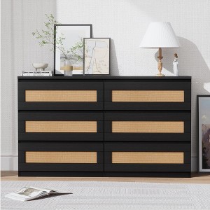 Rattan Dresser for Bedroom, 6 Drawer Dresser for Bedroom, Modern Wide Chest of Drawers - 1 of 4