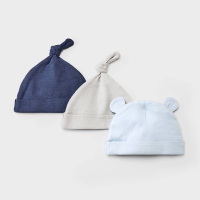 Image of Baby Boys' 3pk Cotton Hats - Cloud Island™ Blue Newborn
