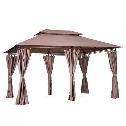Outsunny 10' x 13' Outdoor Soft Top Gazebo Pergola with Curtains, 2-Tier Steel Frame Gazebo for Patio