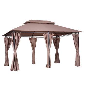 Outsunny 10' x 13' Outdoor Soft Top Gazebo with Curtains, 2-Tier Steel Frame Gazebo Patio