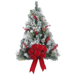 Haute Décor 28" Pre-lit Frosted Hanging Artificial Christmas Tree: Outdoor Decor with Timer, Flame-Resistant - 1 of 3