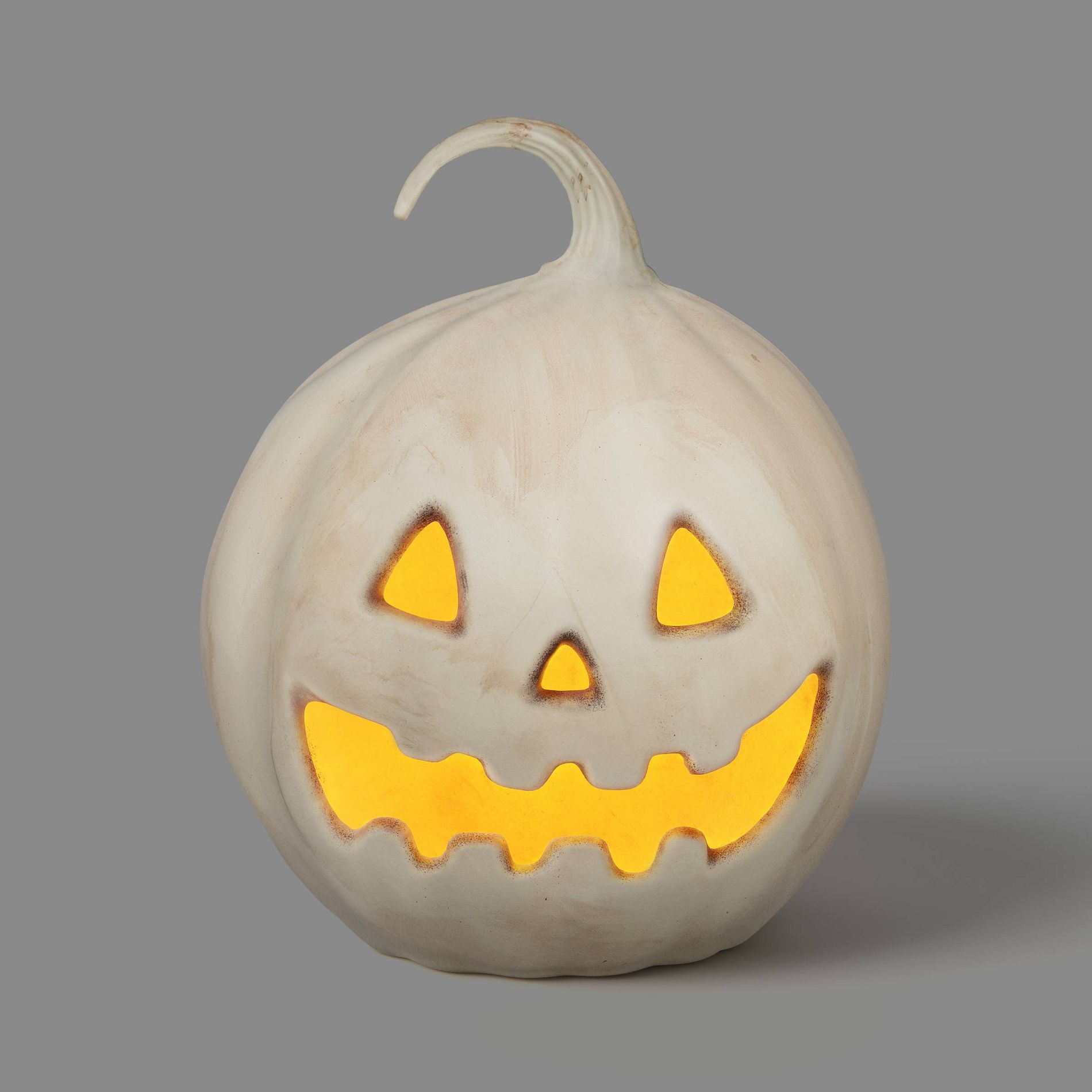 15.3" Classic Lit Pumpkin Jack O' Lantern with 8 Teeth Halloween Decorative Prop Off-White - Hyde and EEK! Boutique™
