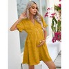 Maternity Swiss Dot Dress Summer V Neck Short Sleeve Button Down Mini Dress Baby Shower Photoshoot with Pockets - 3 of 4