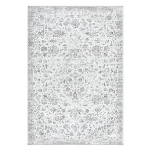 Washable Vintage Floral Rug Non Slip Low Pile Rug Soft Throw Floor Cover Foldable Indoor Carpet for Living Room Bedroom - 1 of 4