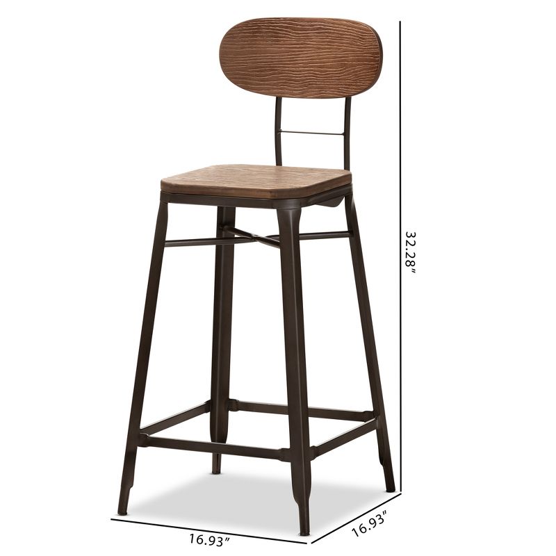 Set of 2 Varek Bamboo and Rust Finished Steel Stackable Counter Height Barstools Brown - Baxton Studio, 4 of 9