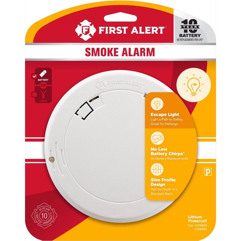First Alert PR710E Slim Smoke Detector with Photoelectric Sensor and LED Escape Light, 1 of 9