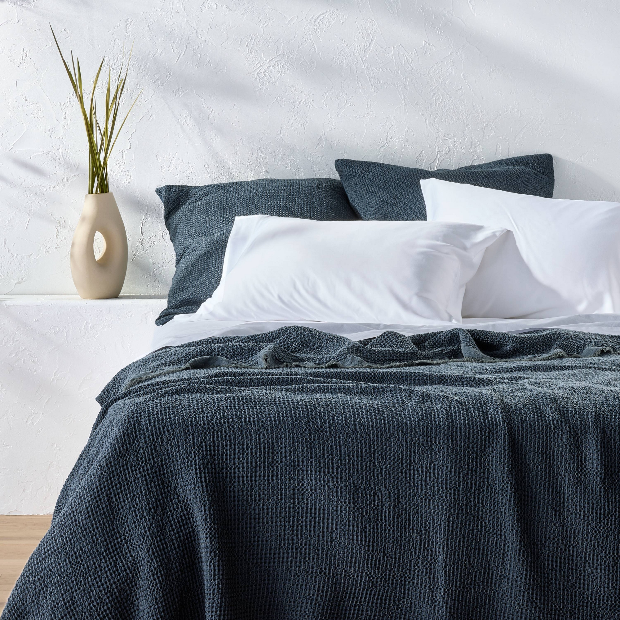 King Textured Waffle Coverlet Dark Mineral Blue - Casaluna™