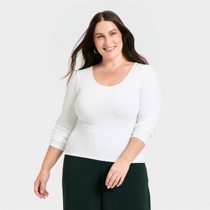 Women's Ribbed Seamless Long Sleeve Top - A New Day™ - 1 of 3