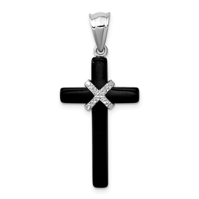 Black Bow Jewelry Rhodium-Plated Sterling Silver & Black Onyx Cross Pendant, 16 x 37mm