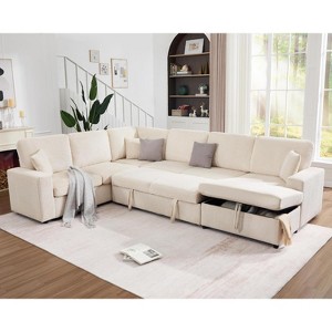 AMERLIFE 130" Sofa Bed, Sleeper Sofa, Pull Out Sleeper Couch with Storage, Convertible 6-Seater for Living Room - 1 of 4