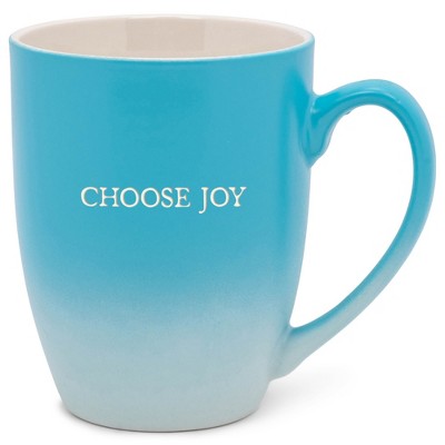 Elanze Designs Choose Joy Two Toned Ombre Matte Teal and White 12 ounce Ceramic Stoneware Coffee Cup Mug