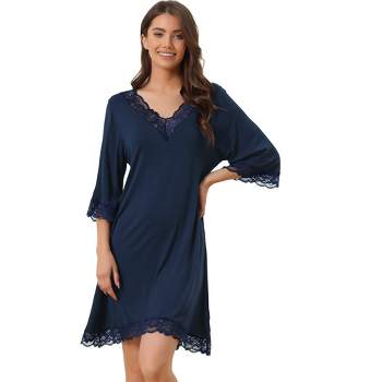 cheibear Women's Lace Modal Soft Half Sleeves One Piece Nightgown