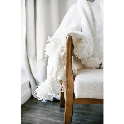White Braided Tassel Knit Throw Blanket