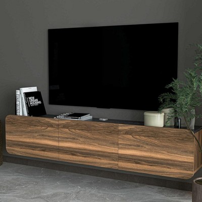 Atelier Mobili Walnut and Black Floating TV Stand for 80 inch TV