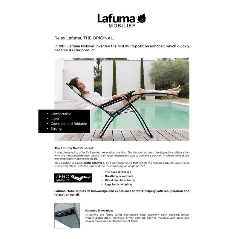Lafuma Futura Air Comfort Zero Gravity Indoor Outdoor Recliner Chair, 3 of 5