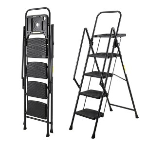 NAYSAYE 4 Step Ladder Folding Step Stool with Wide Non Slip Pedals Soft Handle Stable Steel Frame for Home and Office, Black, 21"*43"*57.4" - 1 of 4