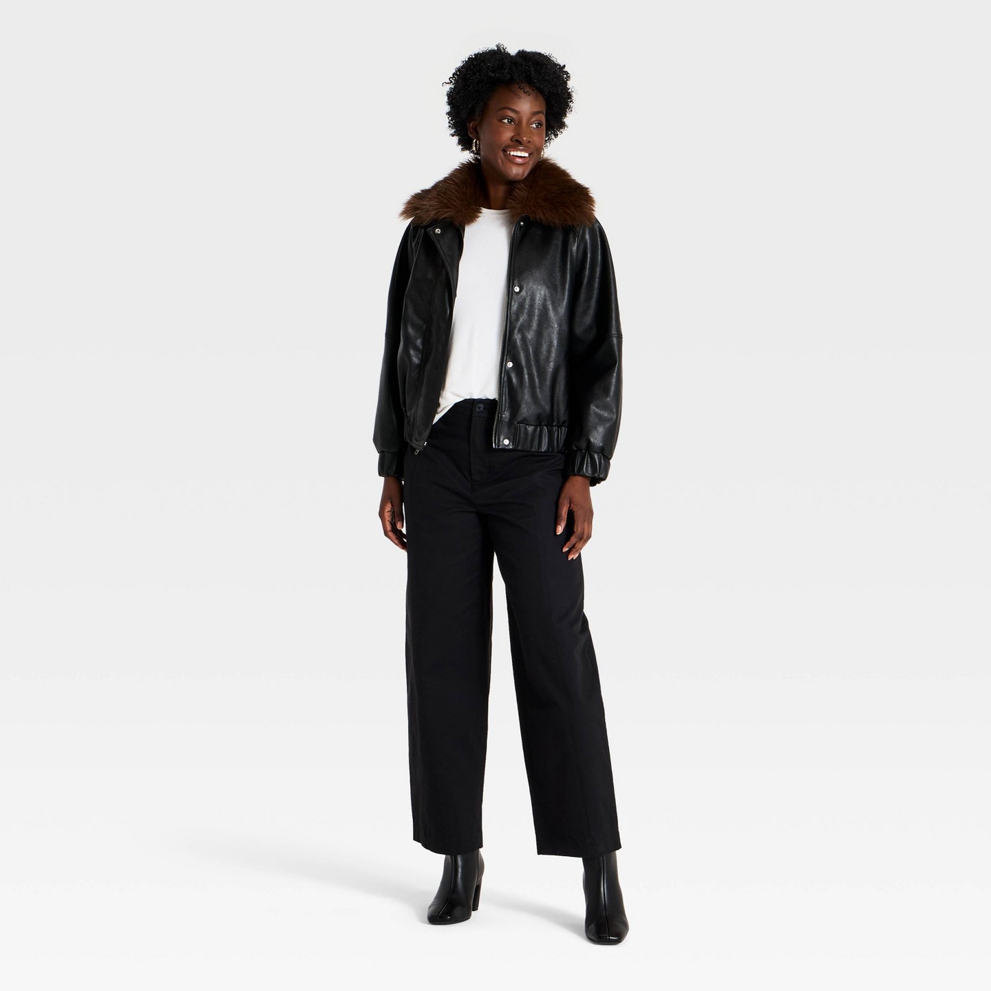 Женская куртка A New Day Faux Leather Bomber, цвет: Чёрный — фото 2