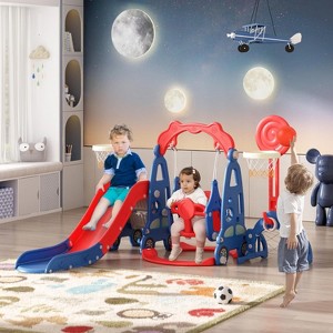 Sandinrayli 5 in 1 Toddler Slide and Swing Playset, Kids Slide for Toddler, Indoor Outdoor Playground Blue+Red - 1 of 4