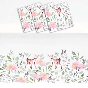 Sparkle and Bash 3-Pack Oh Deer Plastic Tablecloths, Disposable Table Covers, Woodland Floral Party Supplies - 1 of 4
