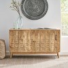 Boho Wood Storage Cabinet,Acacia Wood Accent Cabinet with Carved Floral Doors and Shelf,Long Sideboard Cabinet for Living Room-Coolbibila - 2 of 4