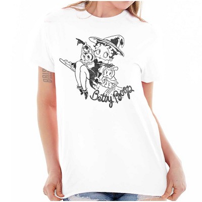 Betty Boop Halloween Flying Witch Womens Graphic T Shirt Tees Brisco Brands