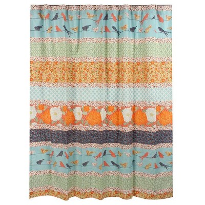 Colorful Floral and Bird Pattern Waterproof Shower Curtain, 72" x 72"