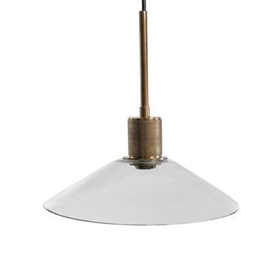 Antiqued Brass and Clear Glass Cone Pendant Light