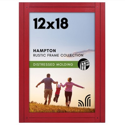 Americanflat 12x18 Poster Frame with Polished Plexiglass - Hampton - Distressed Wood Picture Frames - Red