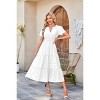 Womens Pleated Dress Cotton Tiered Breathable Dress for Summer Lightweight Short Sleeve V Neck Maxi Dresses Elastic Waist Boho Dress - 3 of 4