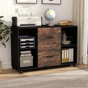 Gulches 2 Drawer File Cabinet, Large Mobile Lateral Filing Cabinet for Letter Size, Printer Stand with Storage Shelves and Rolling Wheels - 1 of 3