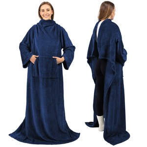 PAVILIA Fleece Wearable Blanket with Sleeves, Warm Cozy Soft Functional Lightweight Sleeved Throw Adults Men Women - 1 of 4