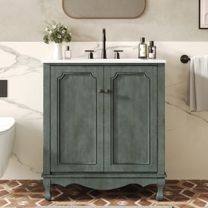Kumasinova 30" Bathroom Vanity,Cabinet with Ceramic Sink,Soft Close Doors,Adjustable Shelf,Rubber Wood Legs,Vanity Cabinet for Smalle Bathroom - 1 of 4