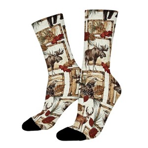 Deer Bear Moose Women Printed Crew Socks Funny Funky Socks Soft Polyester Novelty Gifts for Artists Men - 1 of 1