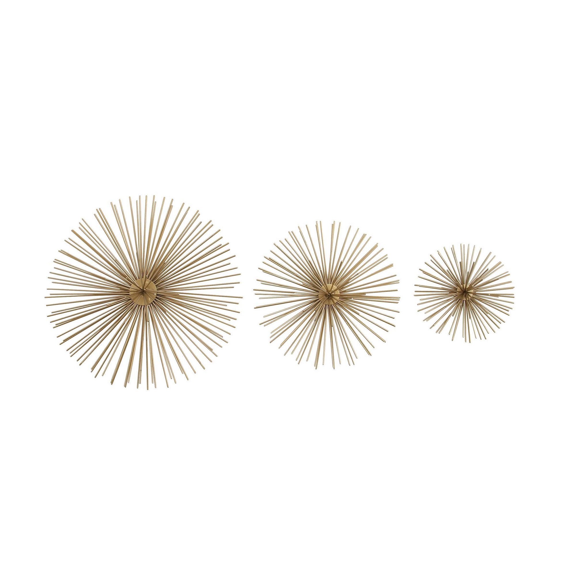 Set of 3 Metal Starburst 3D Wall Decor Gold - Olivia & May: Contemporary Abstract Art, Vertical Display