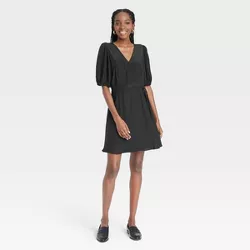 Women's Puff Short Sleeve Wrap Dress - A New Day™