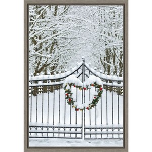Amanti Art Christmas Wreath and Snow Covered Gate by Darrell Gulin Danita Delimont Canvas Wall Art Print Framed 16 x 23-in. - 1 of 4