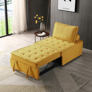 Versatile Linen Fabric Sofa Bed w/Removable Backrest&Solid Wood Frame,Convertible Lazy Sofa,Ottoman & Single Bed,Easy Assembly - 1 of 4