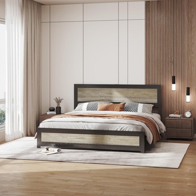 Coucheta Bed Frame with Charging Station,Industrial Platform with Headboard,Metal Slat Frame,No Box Spring Needed,Easy Assembly