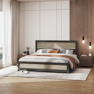 Coucheta Bed Frame with Charging Station,Industrial Platform with Headboard,Metal Slat Frame,No Box Spring Needed,Easy Assembly - 1 of 4