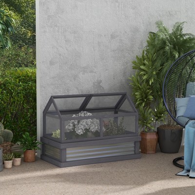 Gray Fir Wood Raised Garden Bed with Polycarbonate Greenhouse