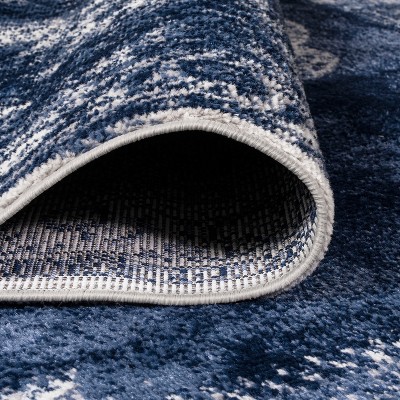 Navy and Ivory Rectangular Synthetic Medallion Area Rug