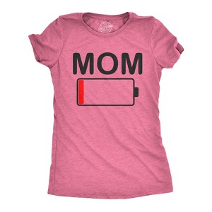 Womens Mom Battery Low Funny Sarcastic Graphic Tired Parenting Mother T shirt - Crazy Dog Women's T Shirt - 1 of 4