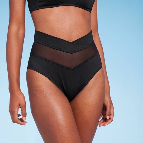 Women's Mesh High Waist Bikini Bottom - Shade & Shore™ Black XS