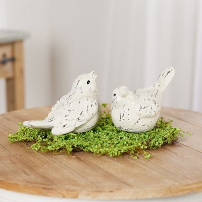 Set of 4 Beige and Brown Ceramic Bird Figurines