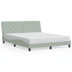 vidaXL Queen Velvet Bed Frame with Headboard - Light Gray, 59.8"x79.9", Soft Comfort, Stylish Modern Bedroom Furniture, Plywood Slats for Stability - 1 of 4
