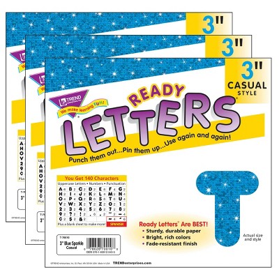 3pk 3" 140 per Pack Casual Uppercase Ready Letters Blue Sparkle - TREND
